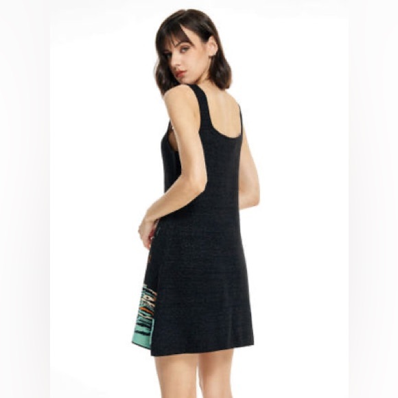 Adorable CIDER SWAN PRINT Black Sparkly KNIT Sweater Mini DRESS Boho Rare XS - Picture 2 of 6